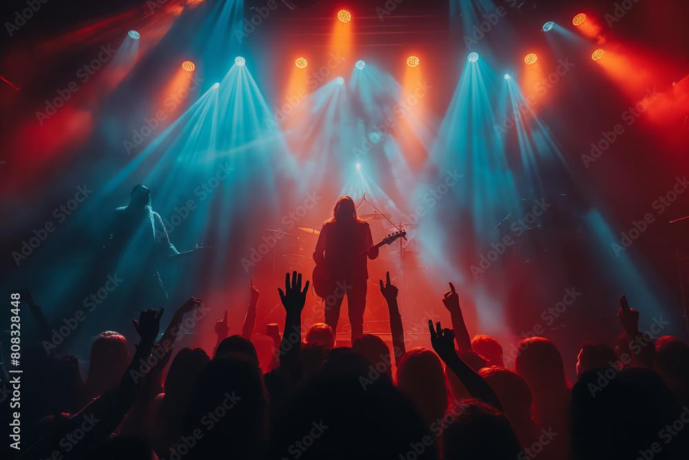 Energetic rock concert with lively crowd and vibrant lights