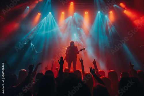 Energetic rock concert with lively crowd and vibrant lights