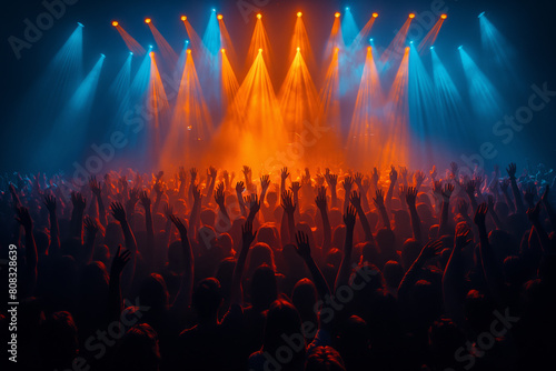 Energetic crowd enjoying a live concert with vibrant lights