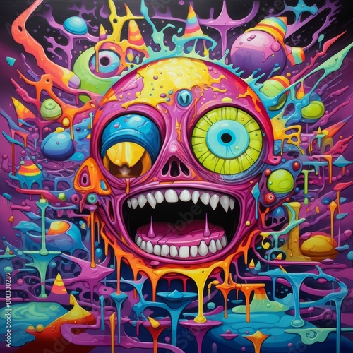 vibrant psychedelic monster face illustration
