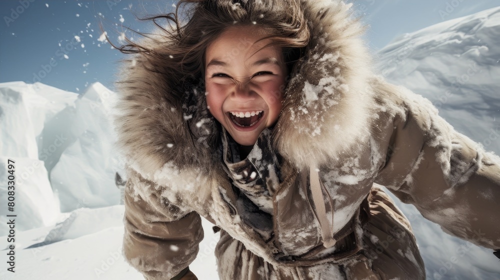 Joyful young person enjoying the snow