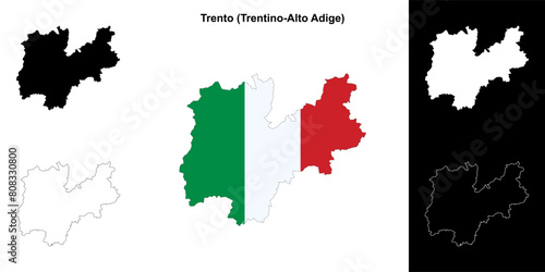 Trento province outline map set