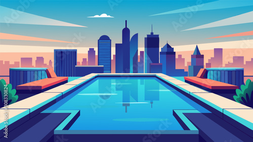 The creation of a stunning rooftop infinity pool offering breathtaking views of the city skyline and providing a luxurious oasis for hotel guests.. Vector illustration