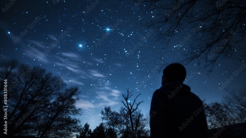 Astronomer studies stars in celestial toga.