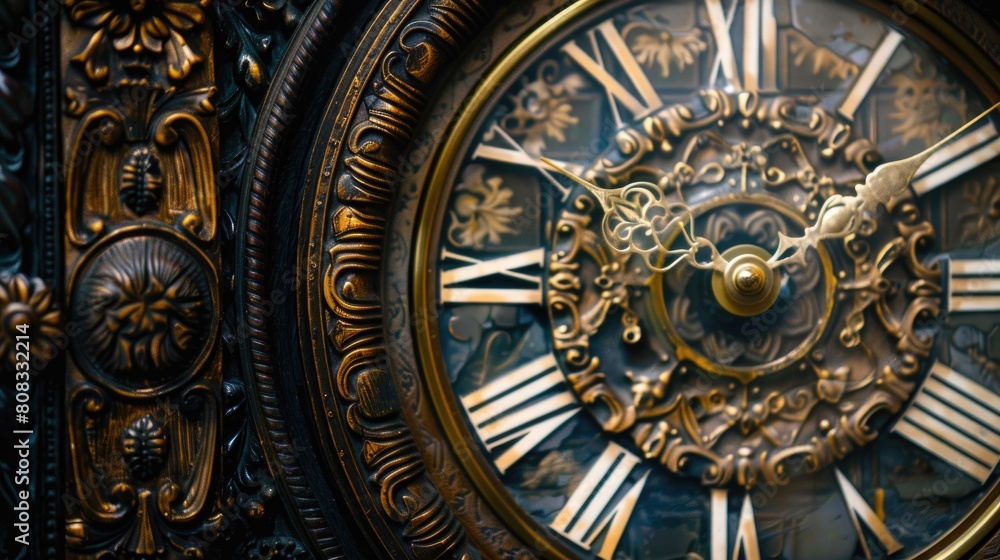 Ornate clock with copy space.


