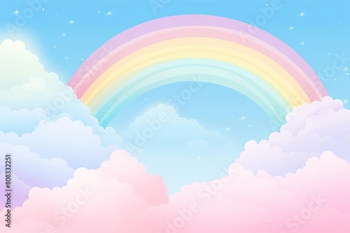 A beautiful pastel rainbow over a fluffy cloud background.