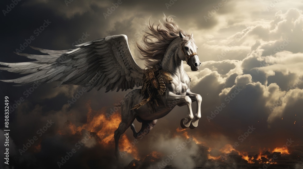 Pegasus with Bellerophon ready to battle the Chimera. Pegasus with Bellerophon ready to battle the Chimera.