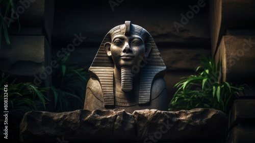 Sphinx with riddle-filled eyes guarding a temple. photo