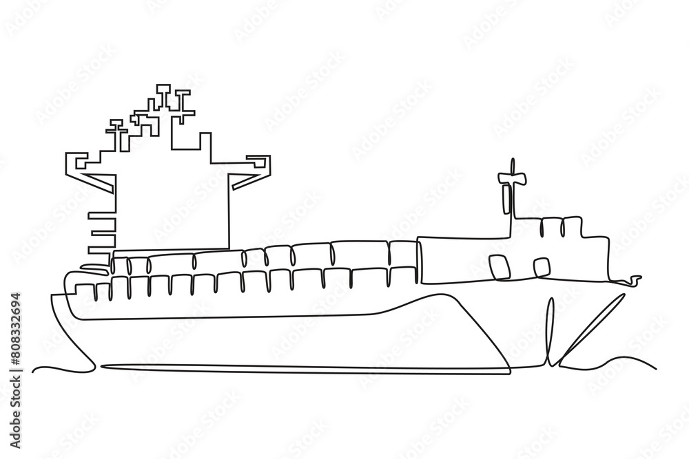 Simple continuous line draw of large cargo ship. cargo ship icon set. sea transportation symbols. oil tanker and lng tanker. isolated vector image