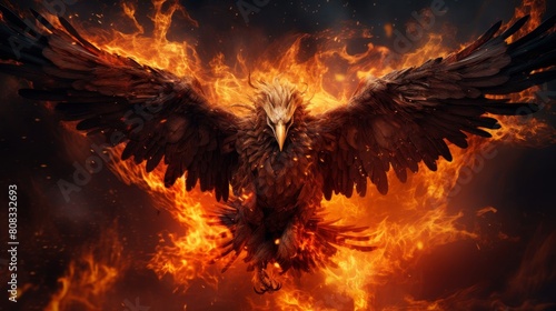 Phoenix rising from ashes symbolizing rebirth.