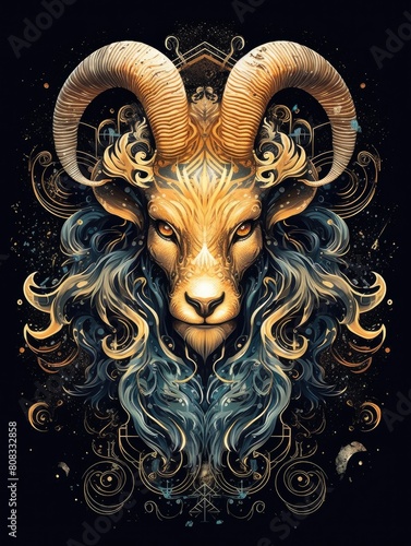 Astrology calendar Capricorn magical zodiac sign astrology Esoteric horoscope and fortune telling concept Capricorn zodiac in universe Zodiac sign of capricorn head with light in background