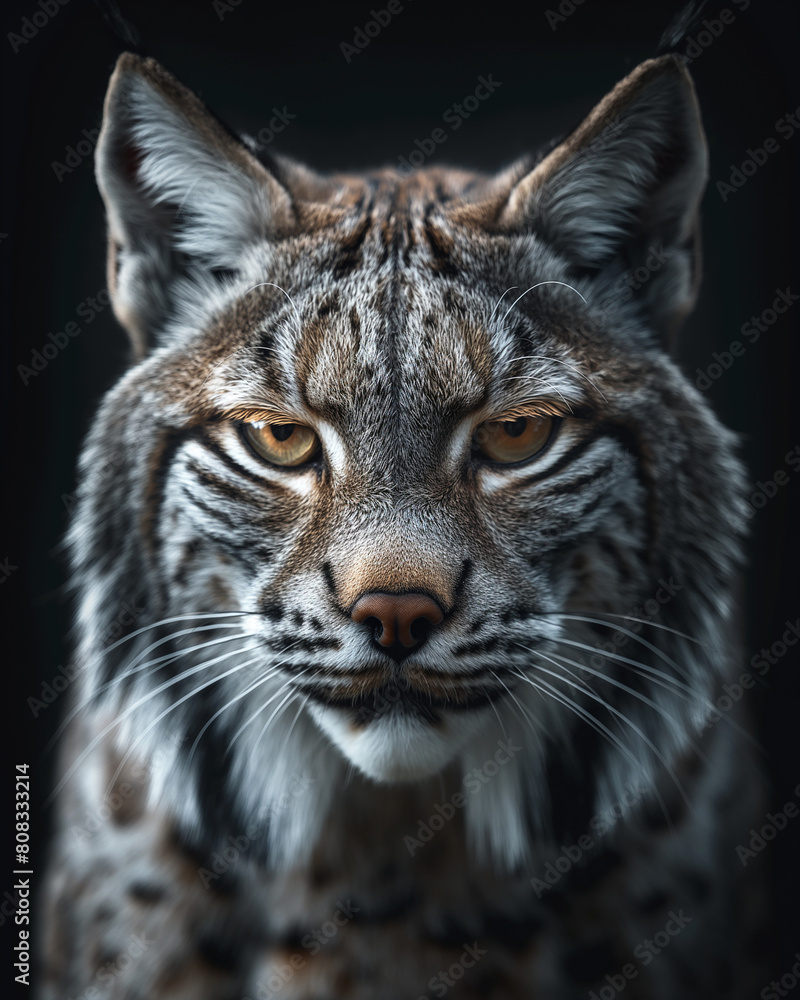 A wild eurasian lynx on black background A wild eurasian lynx on black background