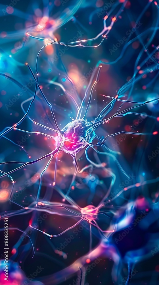 A close up of neurons and their connections. A close up of neurons and their connections.