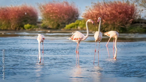 Pink Flamingos in Lagoon