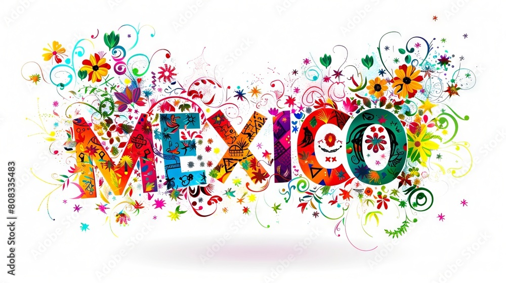 Mexico is a colorful word made of colorful yarn.