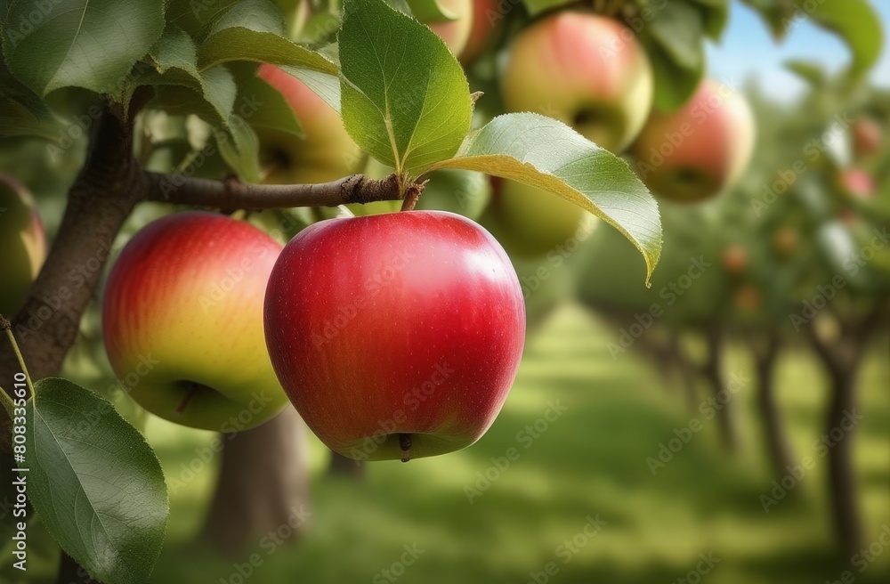 Ripe apples growing on a tree in the garden, close-up, backlighting, healthy eating concept, natural food Ripe apples growing on a tree in the garden, close-up, backlighting, healthy eating concept, natural food