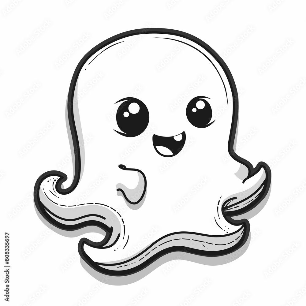 Cute cartoon ghost. Vector illustration. Isolated on white background.