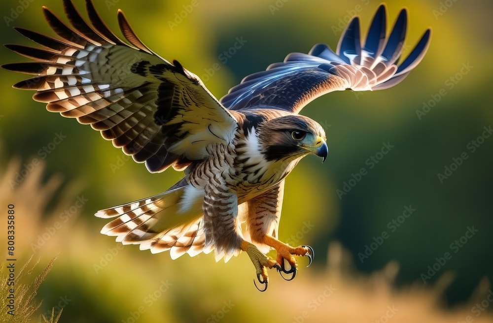 Fototapeta premium Bird of prey hawk in the process of flight close-up