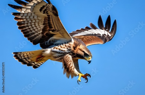 Bird of prey hawk in the process of flight close-up