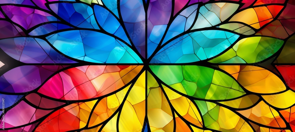 Vibrant mandala background with stained glass effect in primary colors for artistic design