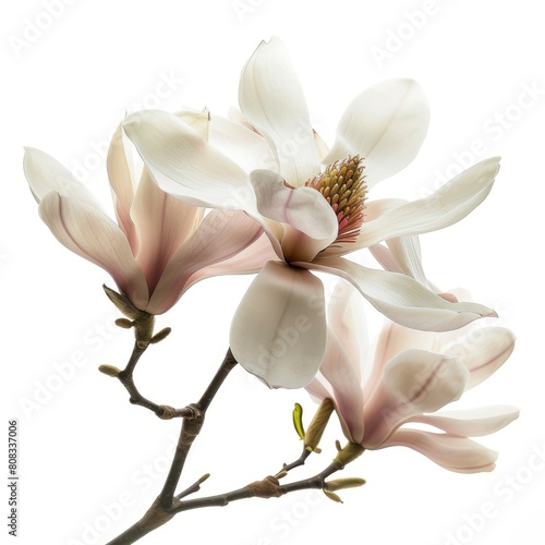 A Magnolia Flower Exudes Delicate Beauty Against A Clean White Backdrop, Illustrations Images