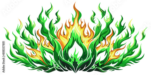 Green Flames Vector - depict lively and dynamic movement, energy emanating from the center 