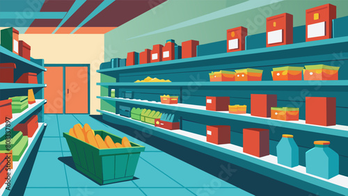 A photo of empty grocery store shelves with a caption explaining how peoples panic buying has led to shortages and hoarding..