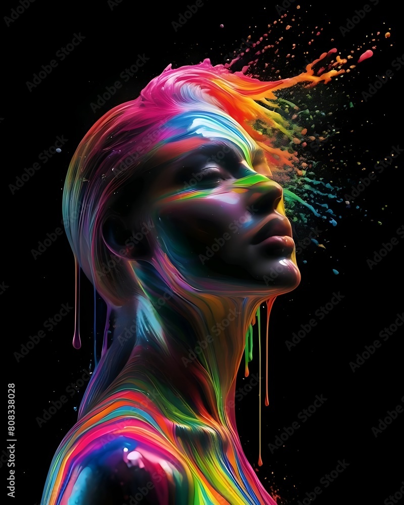 a woman with a rainbow paint on her face and body a woman with a rainbow paint on her face and body