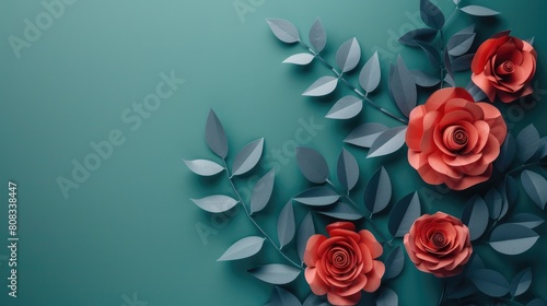 Flat lay bouquet paper roses with copy space High quality and resolution beautiful photo concept Romania.  