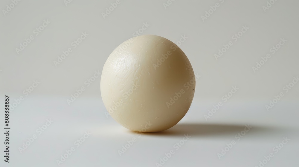 A single candlenut, its smooth, pale surface sharply focused against a pristine white background to highlight its spherical shape A single candlenut, its smooth, pale surface sharply focused against a pristine white background to highlight its spherical shape
