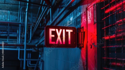 Exit sign in industrial interior.