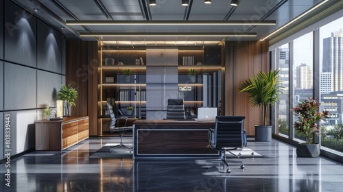render of working space, office interior hyper realistic  © Business Pics