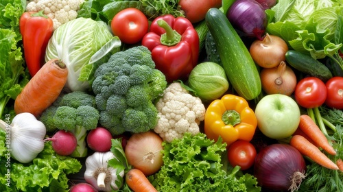 Abundant top view of fresh vegetables for enticing food advertisements background