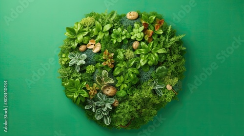Creative Representation of a Human Brain Made of Green Plants on a Vibrant Background
