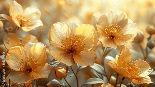 golden 3D flowers on a light background wallpaper © Art Wall