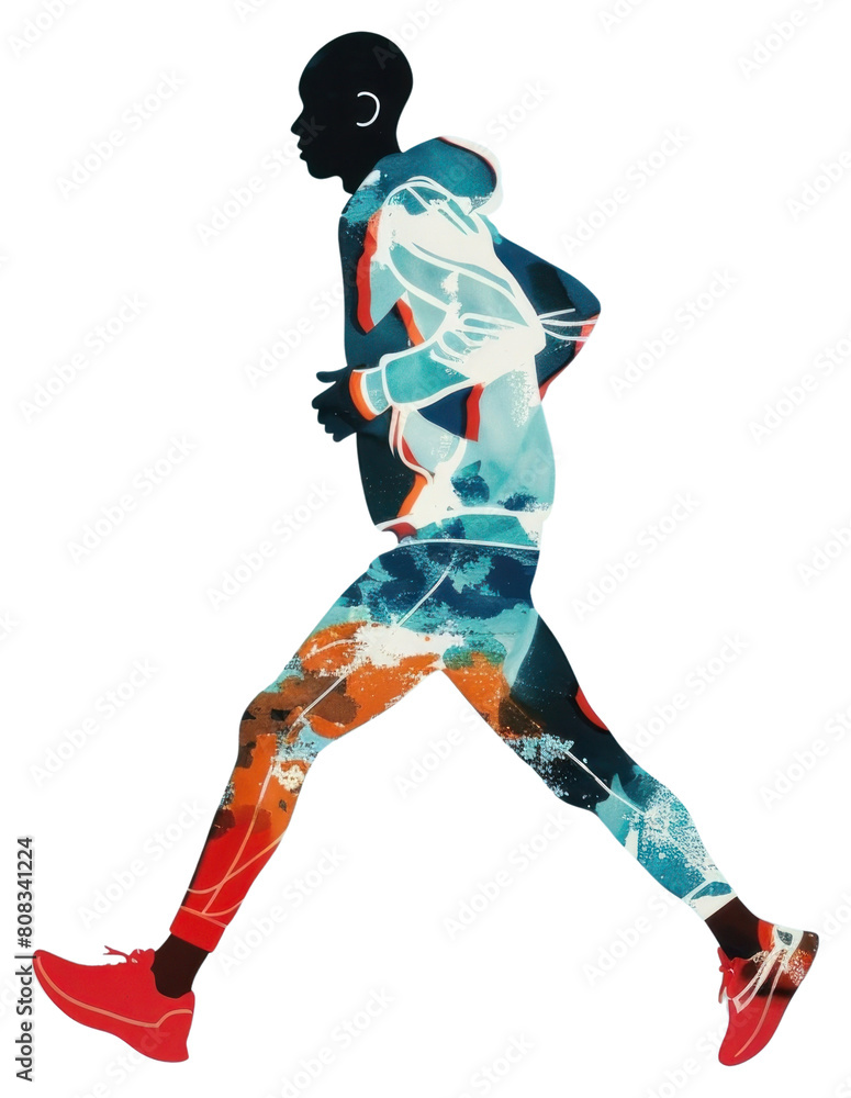 Obraz premium PNG Photo collage of man running recreation outdoors dancing.