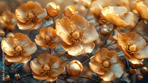 golden 3D flowers on a light background wallpaper © Art Wall