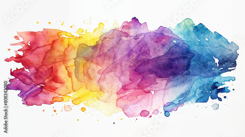 Vibrant watercolor stain with splashes on a white background photo