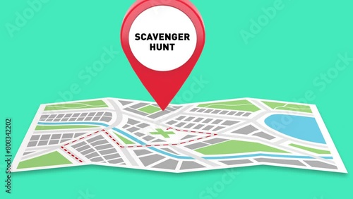 Scavenger Hunt Find Hidden Treasure Map with Pin 3D Animation photo