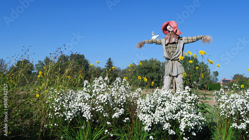 Scarecrow in Zagroda Felicji Curylowej open air museum and ethnographic park of folk architecture and colorfoul paintings in Zalipie village, near Tarnow in Lesser Poland.