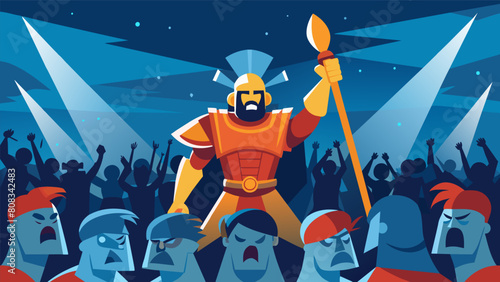 Amidst the deafening cheers of the crowd the players under the bright lights looked like gladiators ready for battle.. Vector illustration
