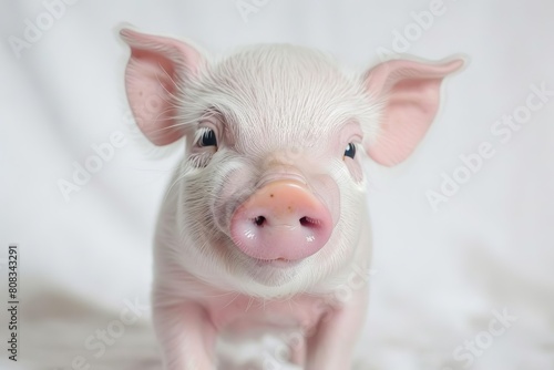 adorable pink piglet isolated on clean white backdrop cute animal portrait photography