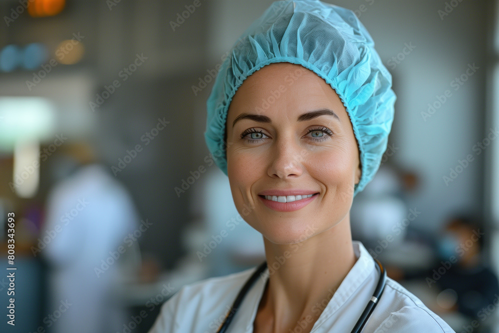 Portrait of a smiling female doctor in uniform in the hospital. Portrait of a smiling female doctor in uniform in the hospital.