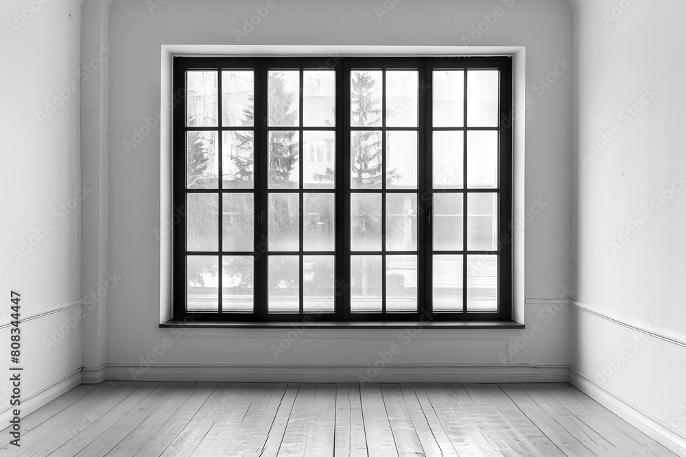black plastic window frame in empty room interior minimalist architectural detail black plastic window frame in empty room interior minimalist architectural detail