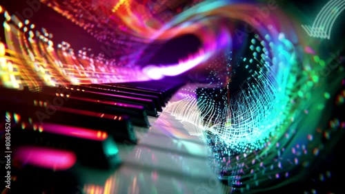 Futuristic Colorful melodic piano keys with abstract neon light