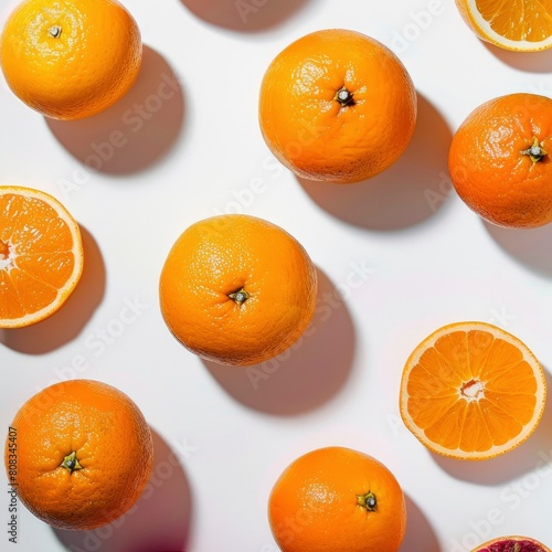 Admire The Vibrant Hues Of Orange Fruit, Each One Casting A Playful Drop Shadow Against A Pristine White Background, A Captivating Commercial Image Of Citrus Fruits, Illustrations Images