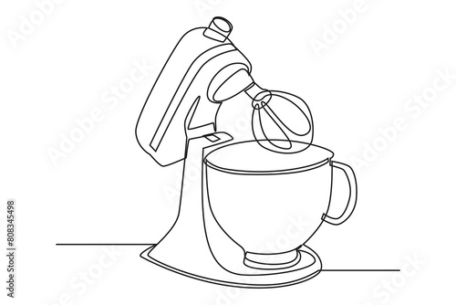 One continuous line drawing of mixer. Electricity household gadget template concept. Trendy single line draw design vector graphic illustration