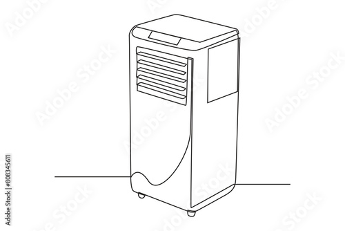 One continuous line drawing of portable air conditioner. Electricity household gadget template concept. Trendy single line draw design vector graphic illustration