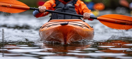 Intense close up of kayaker s strained neck muscles in powerful stroke   olympic sport concept photo