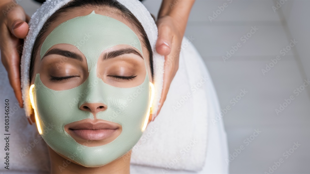 A woman getting a facial mask at the spa, AI A woman getting a facial mask at the spa, AI